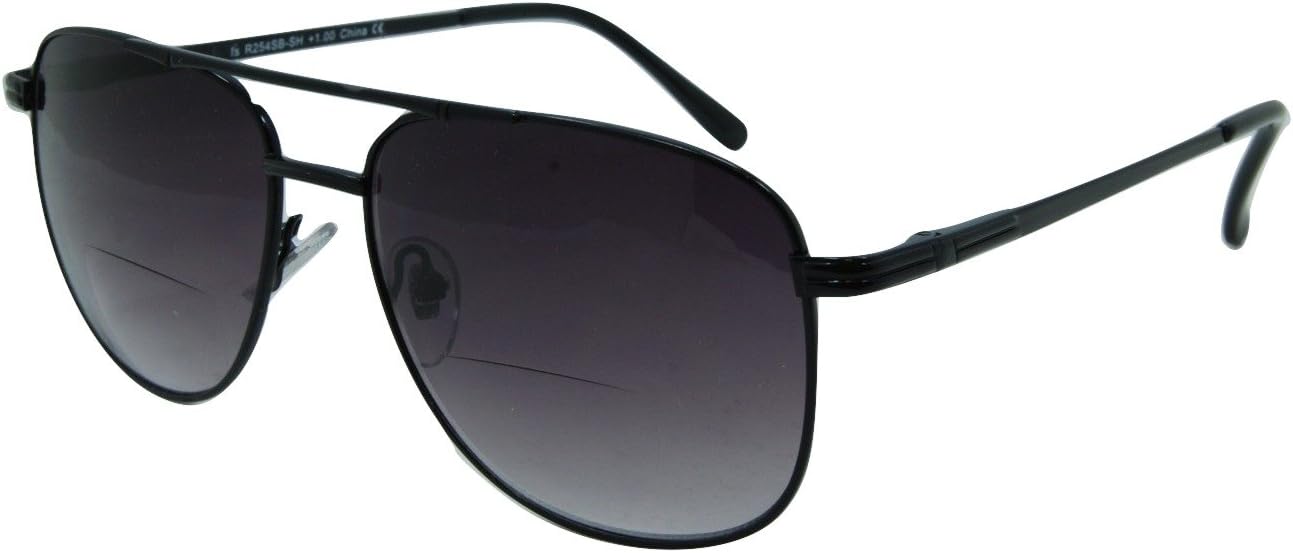 In Style Eyes Just Chillin' Aviator Bifocal Sunglasses - Classic Wired Metal Frame Reading Sunglasses - Gradient Tint Lens - Black - 3.25x