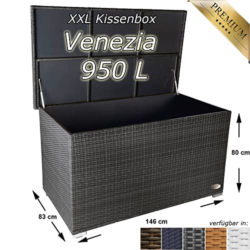 RS Trade® Exclusive 'Venezia' 950 L Polyrattan Garten Kissenbox wetterfest (wasserdicht) 146 x 83 x 80 cm, Auflagenbox… – Bild 2