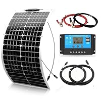 Flexible Solarpanel Kit 50w Solar Set 12V, 50Watt Solarmodul mit 10A 12V/24V Solar-laderegler Solarkabel Solaranlage Wohnmobil Komplettset 12v für Batterien Camping Boot Wohnwagen