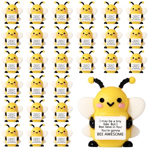 Gejoy 25 Pcs Mini Bee Figurines Positive Gifts Mini Rubber Bees Decorations and Encouragement Birthday Motivational Gifts for Colleague Staff Teacher