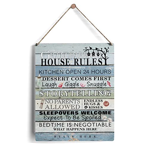 Biopracess Grandparents Gifts House Rules Sign Housewarming Gift New Grandparent Gifts First Time Metal Sign Retro Vintage Tin Sign Metal Poster Wall Art Decor 8x12 Inches