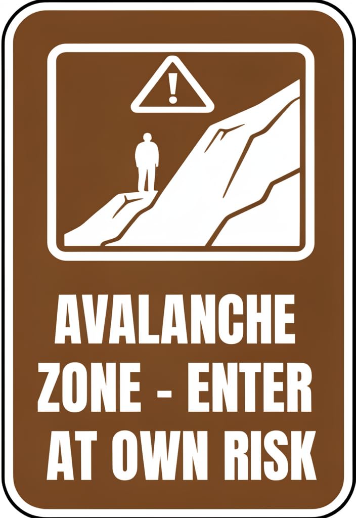 peiyeety Avalanche Zone Enter at Own Risk Tin Sign 12x8 Inch, Brown & White Warning Metal Wall Decor Plaque, Rustic Outdoor Adventure Cabin Ski Lodge Garage Bar Decor Gift