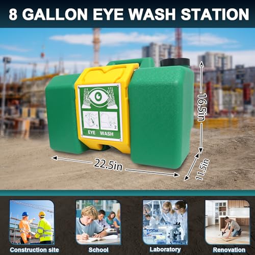 Image of 8 Gallon Eye Wash Station, Portable Eyewash Station OSHA-Approved, Wall Mounted Emergency Eyewash Station Kit with Dual Spray, First Aid Eye Wash Station for Factories, Laboratories(Green)