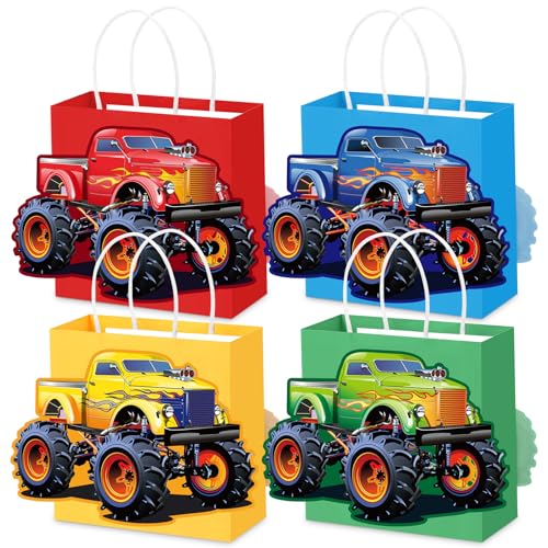Resholder 24 Pcs Truck Monster Goodie Bags with Handles Racing Party Favor