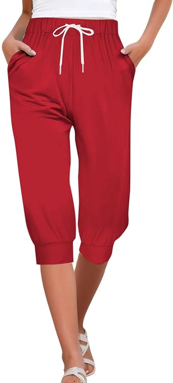 Capri Pants for Women Solid Color Drawstring Pockets Casual Summer Shorts Comfortable Pants 2026