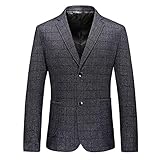 Vestes de Costume pour Hommes Vintage Blazzer Robe de mariée Classique à Carreaux Vêtements Manteaux Grey XL