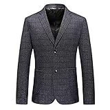 Mens Suit Jackets Vintage Blazzer Classic Plaid Wedding Dress Clothing Coats Grey M