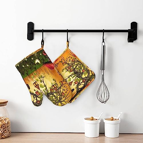 Fairies Butterflies Elves Oven Mitts And Pot Holders Heat Resistant 2Pcs Set Bbq Gloves And Pads For Cooking Baking Grilling #TOP6