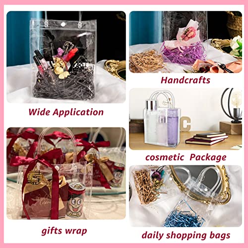 JMIATRY 50pcs Clear Gift Bags With Handle Clear Vinyl Gift Bag Transparent Plastic Gift Bags Reusable Clear Gift Bags for Favors Party Wedding Birthday (5.91 x 6.18 x 2.76 Inches