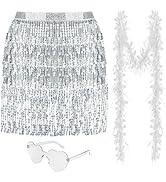 NACHLYNN Sparkly Fringe Skirt Women Sequin Tassel Belly Dance Hip Scarf Heart Sunglasses Feather ...