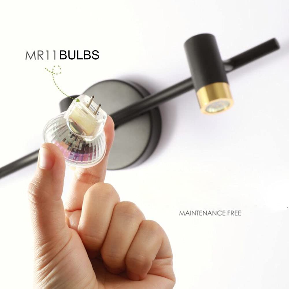 Reflektory sufitowe, lampy ścienne z 4 żarówkami LED MR11, idealne do makijażu nad lustrem, w stylu wiejskim lub studyjnym, czarna matowa (żarówka nie jest dołączona).