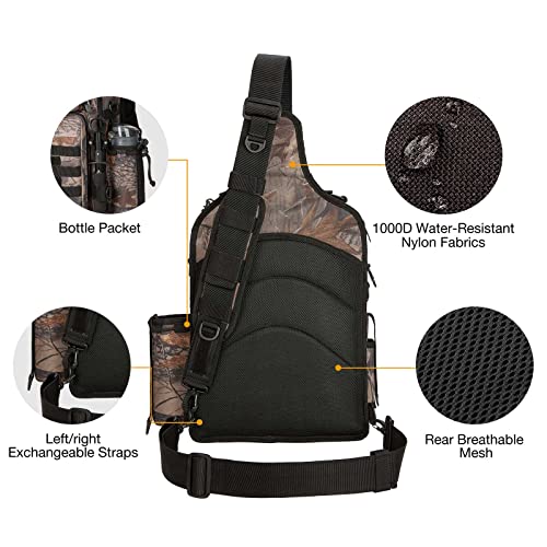Piscifun Fishing Tackle Bag With Rod & Gear Holder, Lightweight Sling Tackle Storage Bag, Outdoor Fishing Shoulder Backpack For Fishing, Hiking, Hunting, Tree Camouflage #TOP2