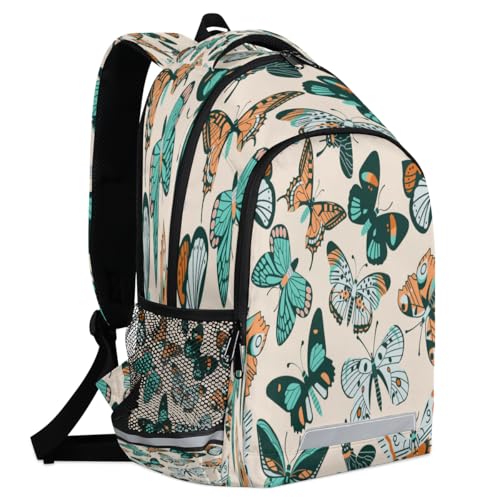 Vintage Butterflies Backpack with Chest Strap Reflective Lightweight Travel Hiking Backpack for Men Women Waterproof Daypack Back Pack for Commute Camping