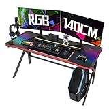Efecto de iluminación RGB iridiscente: Arespark Gaming Desk está equipado con luces LED RGB de fibra óptica ajustables para crear un entorno de juego inmersivo, alimentado por puerto USB y tiene muchos modos de iluminación, como seis colores únicos, seis colores de luz alternos, conversión de luz RGB y Linterna.