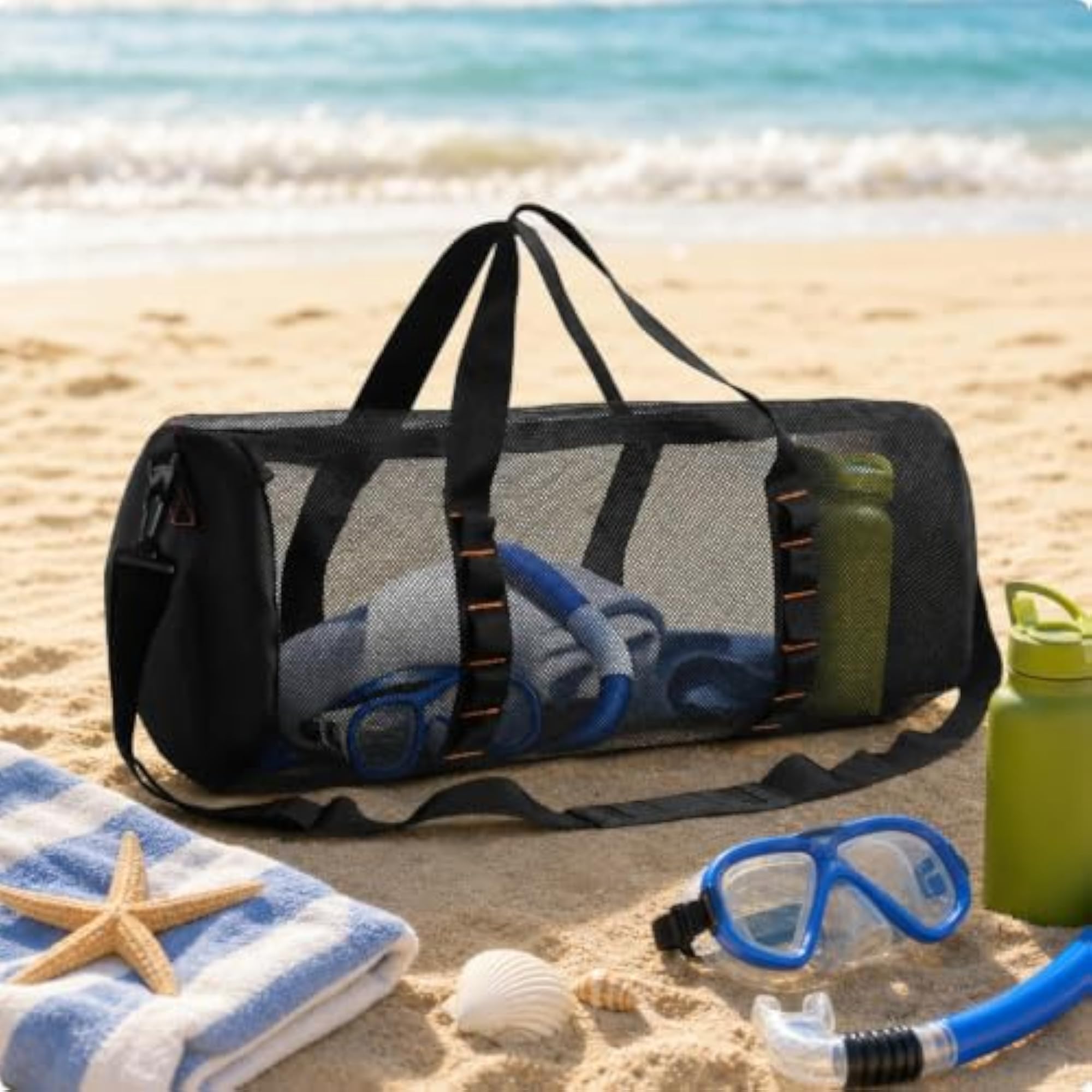 Cylindrical Mesh Swim and Travel Bag, Black
