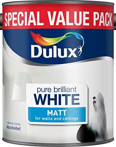 Dulux Walls & Ceilings Matt Emulsion Paint - Pure Brilliant White - 5L ...
