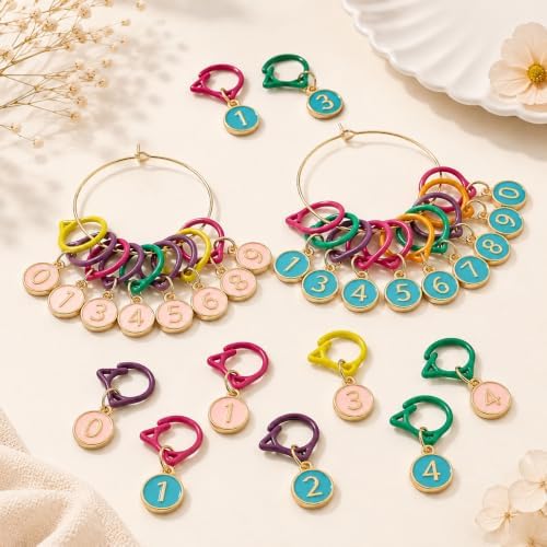 Ritpviq Numbered Knitting Stitch Markers 0-9, Multicolor Enamel Charm Rings - 4