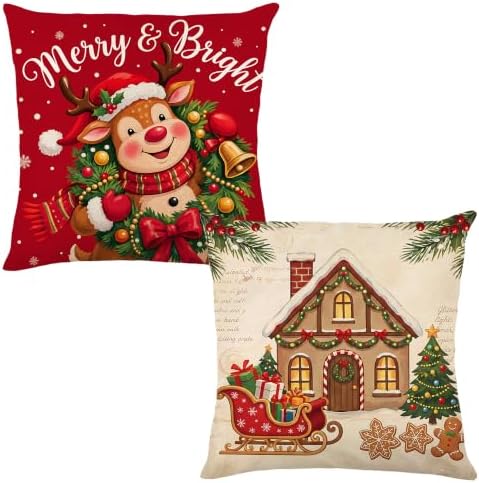 Vintage Christmas Pillow Covers 18×18 Rustic Farmhouse Home Decor image 4