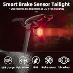 ROCKBROS Smart Bike Tail Light Brake Sensing Bicycle Arrière Lights pour l'équitation nocturne USB Remboursé IPX6 Imperméable Bright LED Vélo léger 260mah pour la sécurité à vélo 4 Modes