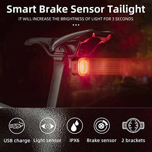 Image of ROCKBROS Smart Bike Tail Light Brake Sensing Bicycle Rear Lights for Night Riding USB Rechargeable IPX6 Waterproof Bright LED Bike Light 260mah for Cycling Safety Road Bicycle Taillight 4 Modes