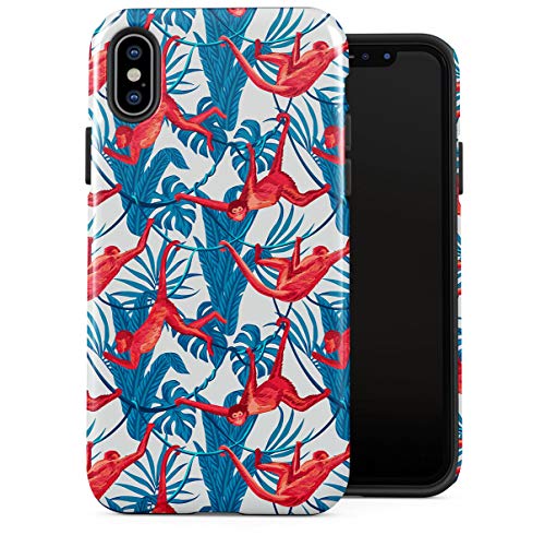 Case Cover Compatible with Apple iPhone X/iPhone XS Silicone Inner & Outer Hard PC Shell 2 Piece Hybrid Armor Tropical Jungle Red Monkey Pattern