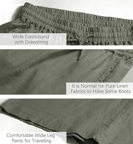 ECUPPER Womens Linen Cropped Pants Loose Casual Capri Cotton Wide Leg Plus Size Elastic Waist with Drawstring Trouses - Image 5