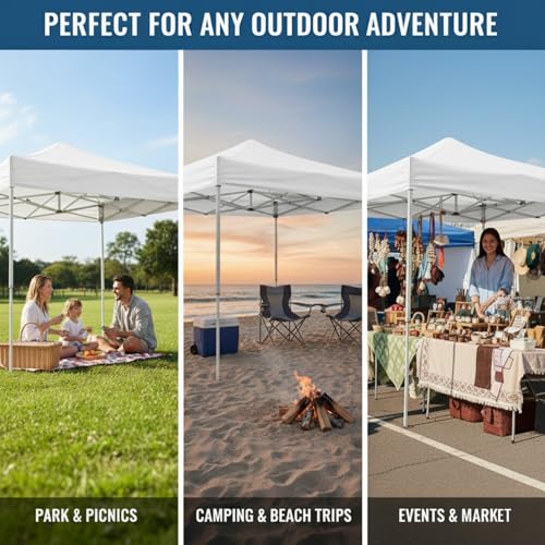 Image of OUTO Heavy Duty Gazebo Tent 6.5 ft | 16.8 Kg Strong Frame | UV Protection Foldable Pop-Up Canopy Tent with 4 Side Open | Outdoor Folding Tent for Garden, Terrace, Events & Promotional Use (White)
