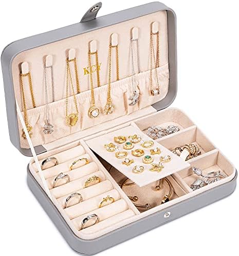 KCY Jewelry Box for Women Girls,Small Travel Jewelry Organizer Case,PU Leather Portable Jewellery Storage Boxes Display Holder for Ring Earrings Necklace Bracelet Bangle , Men Teen Kids Gift, Grey