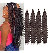Ocean Wave Crochet Hair 30 inch 4 Packs Long Medium Brown Deep Wave Curly Braiding Hair Soft Synt...