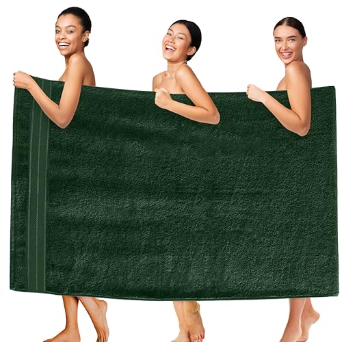 Image of Elegant Comfort Three Line Popcorn Extra Large Luxury Bath Towel - 40 inch x 80 inch inch, Premium Hotel Spa Quality 1 Piece Oversized Bath Sheet 100% Turkish Cotton Super Soft Highly Absorbent, Forest Green