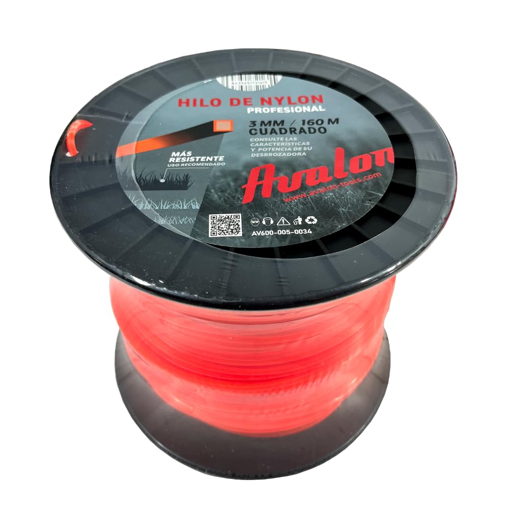 Avalon - Hilo Cuadrado de Nylon Universal para Desbrozadora y Cortacésped (3 mm x 160 m)