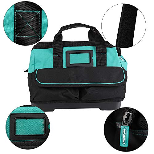 Prowin 14-Inch Tool Bag, Multi-Pocket Tool Organizer With Plastic Waterproof Bottom, Wide Mouth Tool Tote Bag With Inside Pockets For Construction, Carpentry, Gardening, Electrician, Diy #TOP6