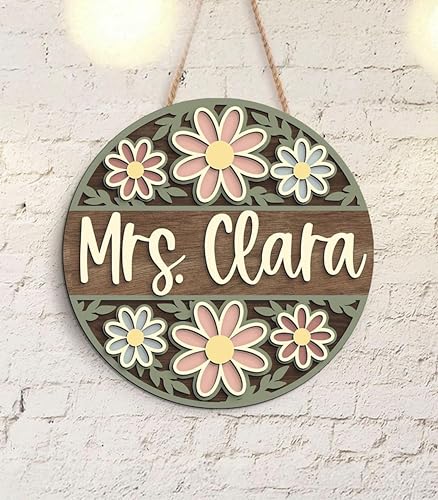 Chillever Personalized 3D Teacher Door Sign, Custom Retro Floral Name Plaque, Unique Classroom Wall Decor, Educational Welcome Display, Thoughtful Gift for Instructor Office Entry