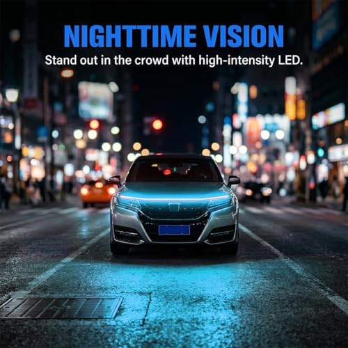 자동차 후드 라이트 스트립, 119.4cm(47인치) 12V 유연한 LED 차량 주간 러닝 램프, 다이나믹 스캔 시동 효과, 자동 엔진 커버 DRL 장식 조명, SUV 밴 세단용 범용 (아이스 블루) — 사진 5