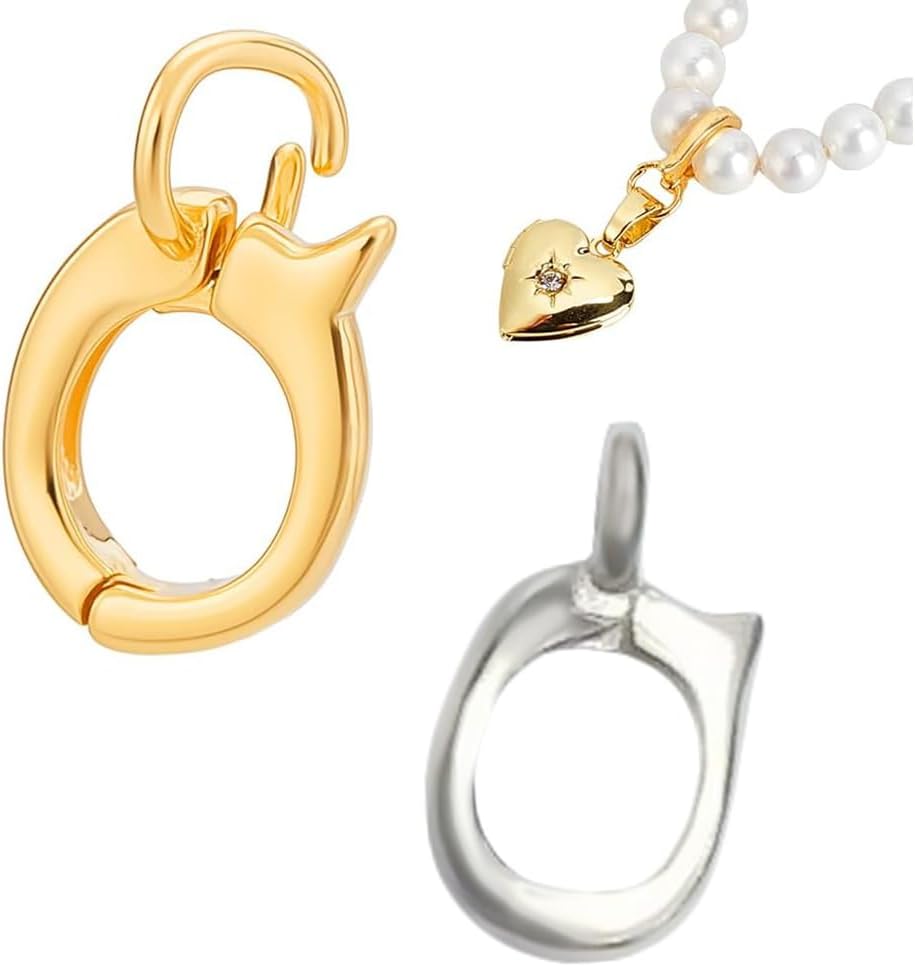 AHANDMAKER 2Pcs 2 Colors 925 Sterling Silver Double Bail Clasps Pendant Bails Necklace Enhancer Clasp 10mm Bracelet Extension Clasp Rings Connector Carabiner for Anklet Keychain DIY Jewelry Making