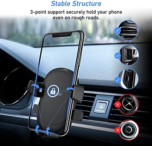Blukar Car Phone Holder, Universal Air Vent Car Phone Mount with Hook Clip and Dual Release Button Auto Lock 360 Rotation Mobile Phone Cradle Compatible with iPhone and Other 4.0''-6.7'' Smartphones