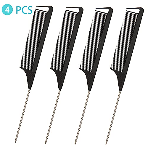 Rat Tail Combs Hair Clips Set:4Pcs Rat Tail Combs & 6Pcs Alligator Hair Clips, Steel Pin Parting Comb Teasing Combs, Alligator Styling Sectioning Clips Of Professional Hair Salon Quality #TOP1