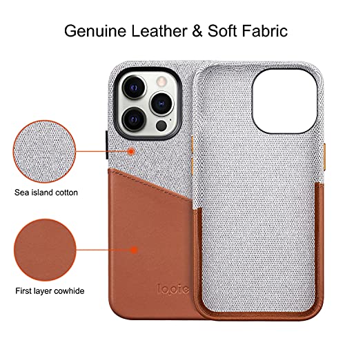 Lopie [Sea Island Cotton Series Leather Card Case Compatible With Iphone 13 Pro - Enhanced Camera Protection - Fabric Protective Cover With Card Holder Design - 2 Card - Brown #TOP1