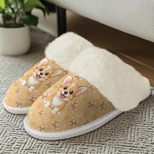 GETELINSENGD Dog Pattern Winter Fluffy Slippers Lightweight Anti-Skid Soft Fuzzy House Slippers for Women4