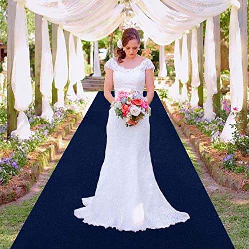 MODFUNS 4x15FT Aisle Runner Wedding Vintage Carpet Runner for Party Navy Blue Velvet Wedding Carpet