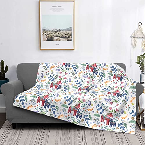 Floral Horses Throw Blanket Flannel Fleece Fuzzy Blankets Soft Warm Cozy For Bed Couch Sofa Living Room For Kids 50"X40" #TOP2