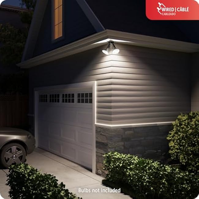 GLOBE Electric 240 W Twin Head Black Hardwired Automatic Dusk to Dawn Security Flood Light, Spotlight, Outdoor, Outside House Lights, 17000083