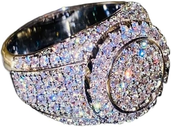 Round Heavy Set Cubic Zirconia Ring for Women – Gold Plated Alloy Sparkly Statement Design, Elegant Jewelry Gift for Her, Birthday Present for Best Friend or Sister image 2