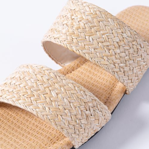 Image of Mtzyoa Women Flat Sandals Raffia Braided Summer Straw Dressy Casual Vacation Bohemian Cute Beach Comfy Slip On Slides