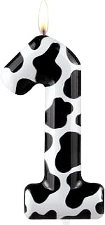 Number 1 Candles 1st Birthday Candles Cow Black Happy Birthday Candle Premium Wax & Metallic Design Cow Themed Cake Topper Decorations for Birthday Party Anniversary Celebration Supplies