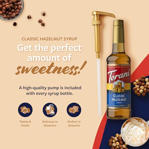 Image of Torani Classic Hazelnut Syrup for Drinks & Desserts, Pump Included, 25.4 Fl Oz
