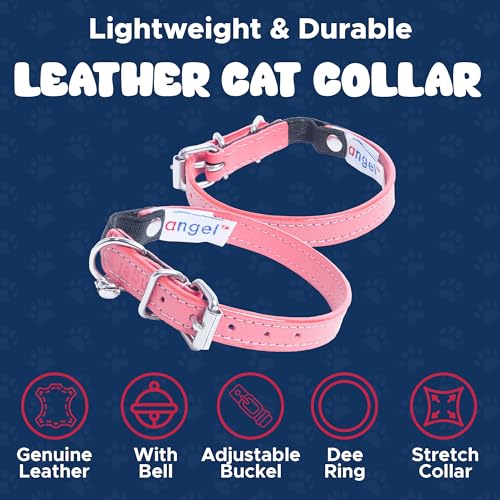 Collier chat cuir break-away elastique rose Angel Pet Supplies - 3