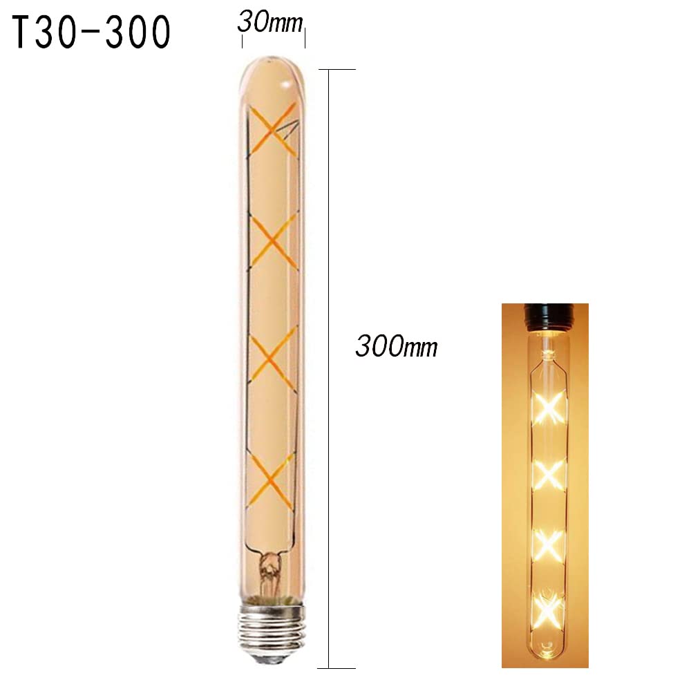 10 Packungen T300 8W LED Langröhren Glühlampe E27 Sockel Edison Vintage Röhrenlampe,Bernsteinglas Warmweiß 2700K Nicht Dimmbar Retro-Nostalgie Lampen