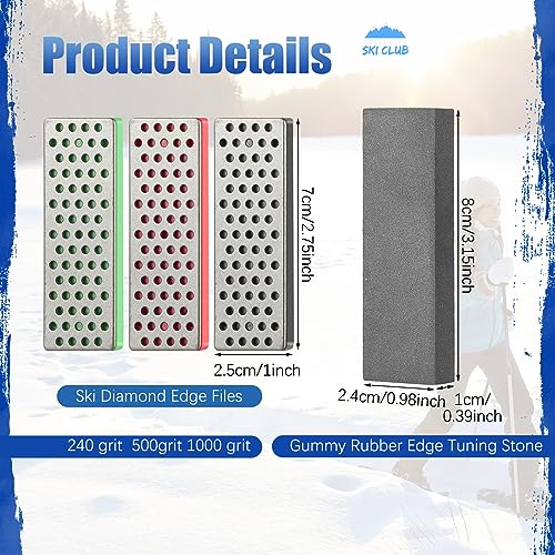 image for Gisafai 4 Pcs Ski Snowboard Side Edge Bevel Sharpener Tuning Kit Snowb