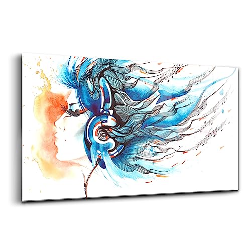 Verre d'art musique écouteurs 100x50cm Wallfluent, décoration murale haut de gamme pour intérieur
